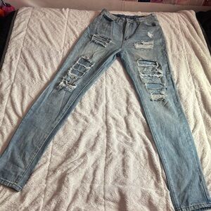 SHEIN Light Blue Distressed Skinny Jeans